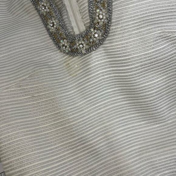 Vintage 1950's Hand Sewn Custom Dress, with Beaded accents White & Silver - Picture 7 of 7